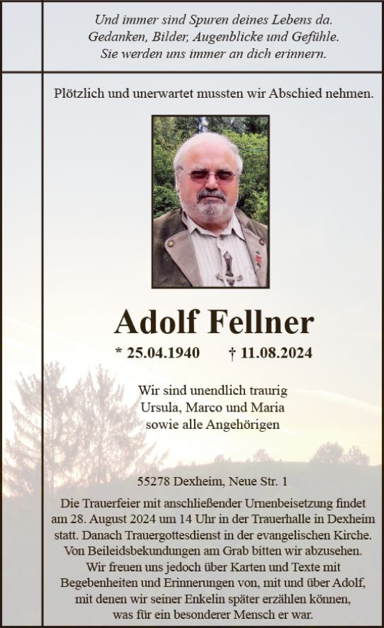 Traueranzeige von Adolf Fellner von Allgemeine Zeitung Mainz