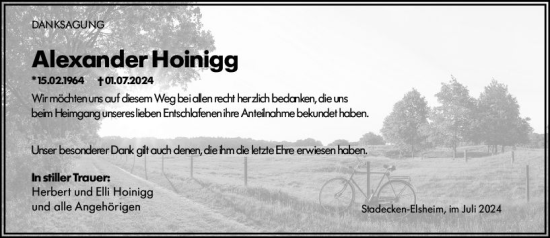 Traueranzeige von Alexander Hoinigg von Allgemeine Zeitung Mainz