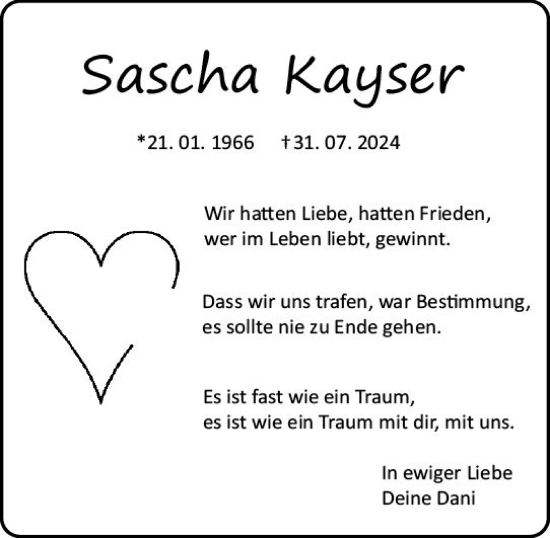 Traueranzeige von Alexander-Sascha Kayser von Allgemeine Zeitung Mainz