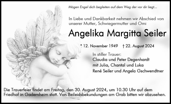 Traueranzeige von Angelika Margitta Seiler von Darmstädter Echo