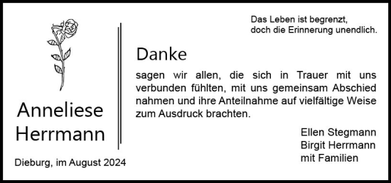 Traueranzeige von Anneliese Herrmann von Dieburger Anzeiger/Groß-Zimmerner Lokal-Anzeiger