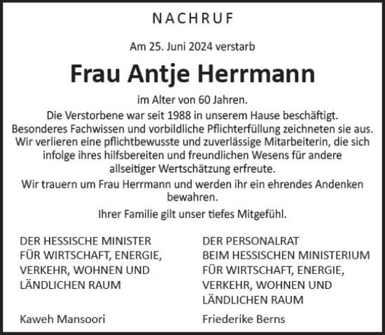 Traueranzeige von Antje Herrmann von Wiesbadener Kurier