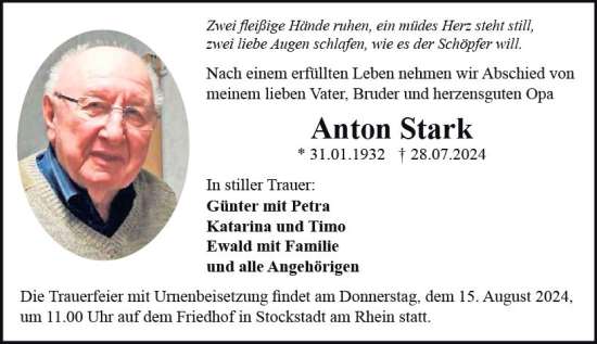 Traueranzeige von Anton Stark von Darmstädter Echo