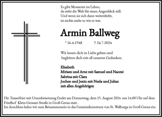 Traueranzeige von Armin Ballweg von Groß-Gerauer Echo