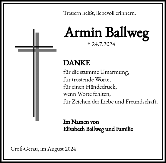 Traueranzeige von Armin Ballweg von Groß-Gerauer Echo