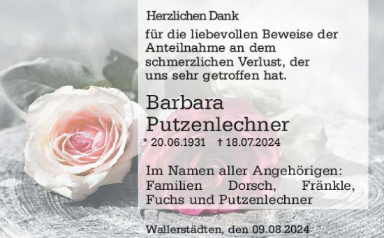 Traueranzeige von Barbara Putzenlechner von Groß-Gerauer Echo