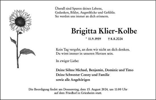Traueranzeige von Brigitta Klier-Kolbe von Darmstädter Echo