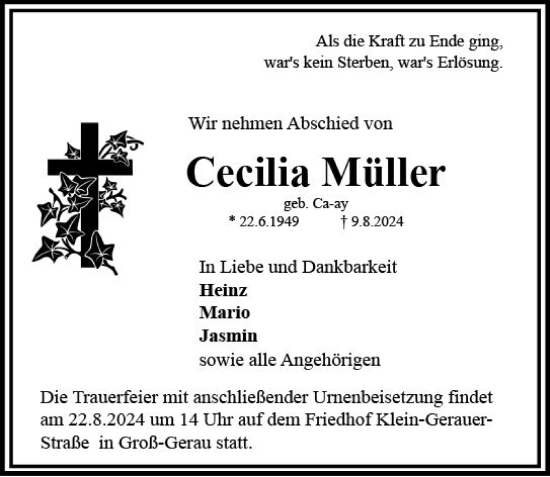 Traueranzeige von Cecilia Müller von Groß-Gerauer Echo