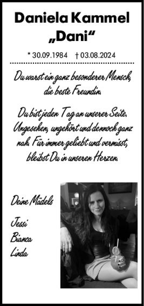 Traueranzeige von Daniela Kammel von Dill Block
