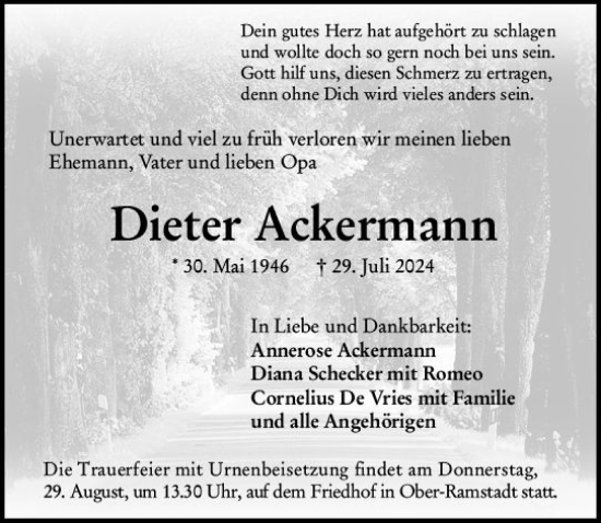Traueranzeige von Dieter Ackermann von Darmstädter Echo