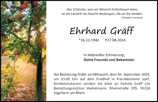 Traueranzeige von Ehrhard Gräff von Allgemeine Zeitung Rheinhessen-Nahe