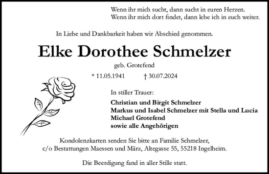 Traueranzeige von Elke Dorothee Schmelzer von Allgemeine Zeitung Rheinhessen-Nahe