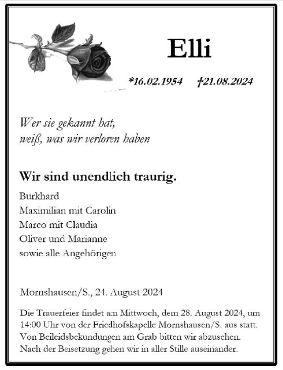 Traueranzeige von Elli  von Hinterländer Anzeiger