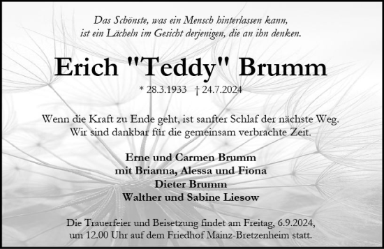 Traueranzeige von Erich Brumm von Allgemeine Zeitung Mainz