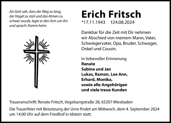 Traueranzeige von Erich Fritsch von Wiesbadener Kurier