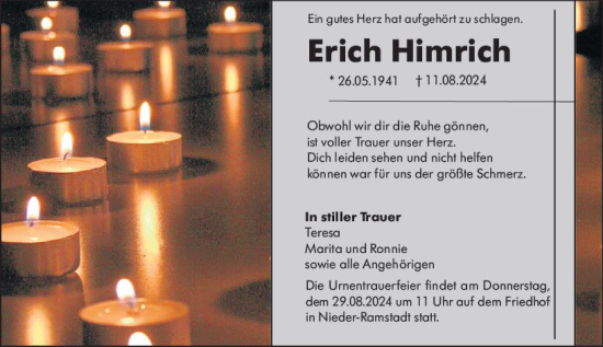 Traueranzeige von Erich Himrich von Darmstädter Echo