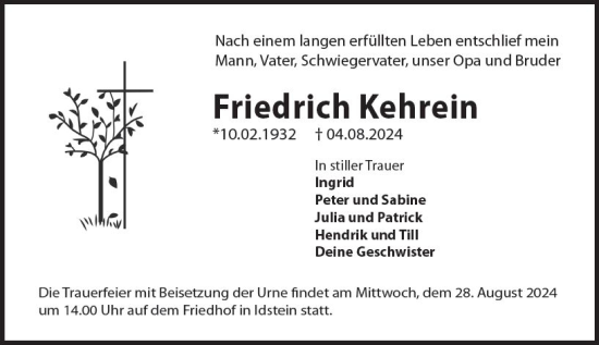 Traueranzeige von Friedrich Kehrein von Idsteiner Land/Untertaunus