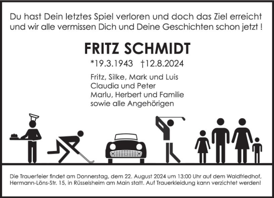 Traueranzeige von Fritz Schmidt von Rüsselsheimer Echo