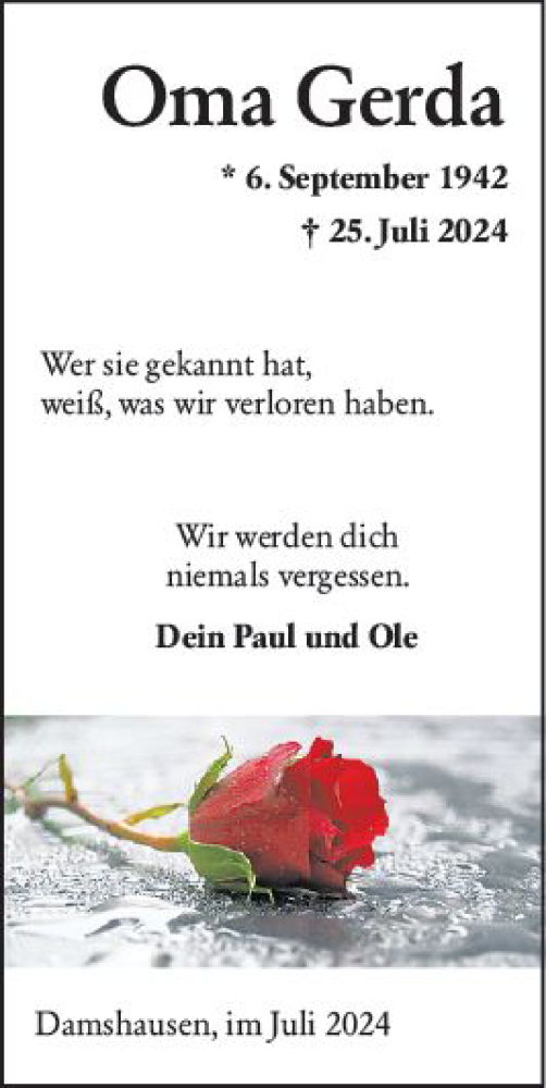 Traueranzeige von Gerda Spies von Hinterländer Anzeiger