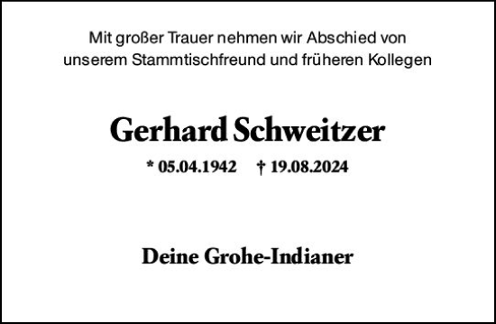 Traueranzeige von Gerhard Schweitzer von Darmstädter Echo