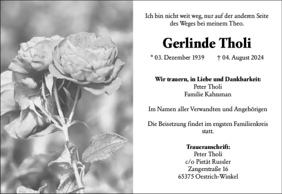 Traueranzeige von Gerlinde Tholi von Allgemeine Zeitung Mainz