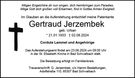 Traueranzeige von Gertraud Jerzembek von Groß-Gerauer Echo