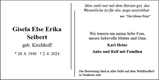 Traueranzeige von Gisela  Seibert von Rüsselsheimer Echo