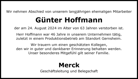 Traueranzeige von Günter Hoffmann von Groß-Gerauer Echo