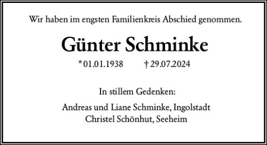 Traueranzeige von Günter Schminke von Darmstädter Echo