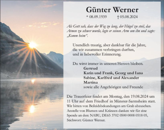 Traueranzeige von Günter Werner von Allgemeine Zeitung Rheinhessen-Nahe
