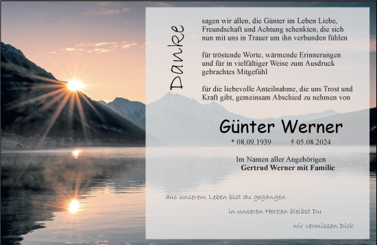 Traueranzeige von Günter Werner von Allgemeine Zeitung Rheinhessen-Nahe