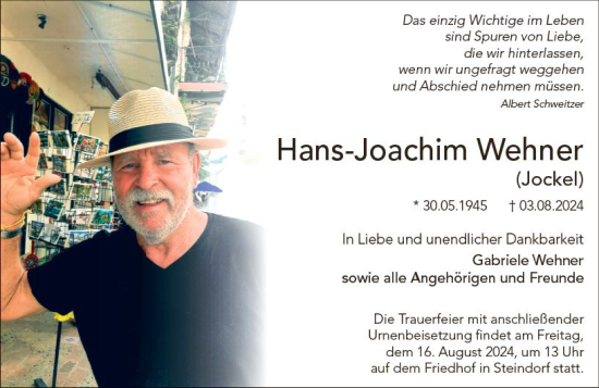 Traueranzeige von Hans-Joachim Wehner von Wetzlarer Neue Zeitung