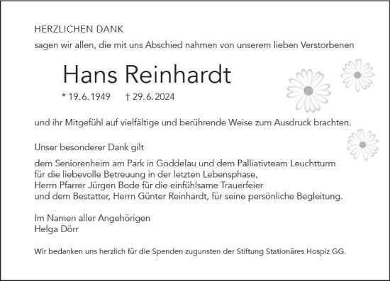 Traueranzeige von Hans Reinhardt von Groß-Gerauer Echo