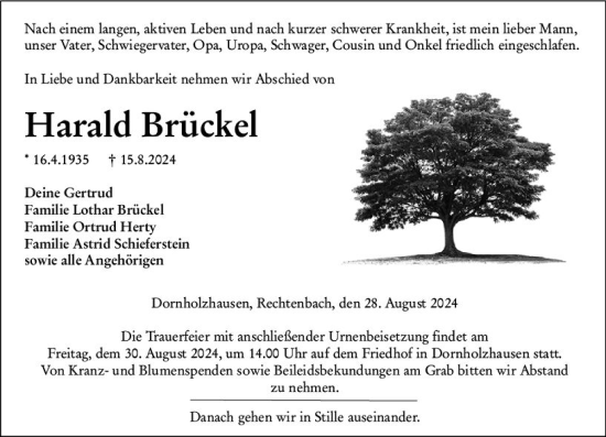 Traueranzeige von Harald Brückel von Wetzlarer Neue Zeitung