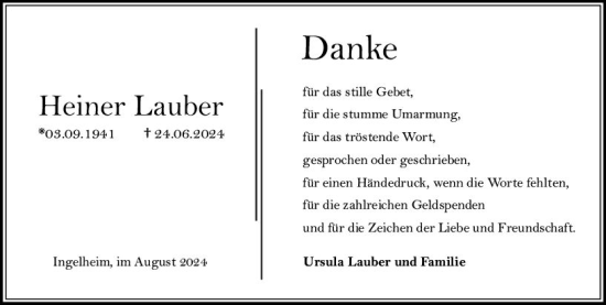 Traueranzeige von Heiner Lauber von Allgemeine Zeitung Rheinhessen-Nahe
