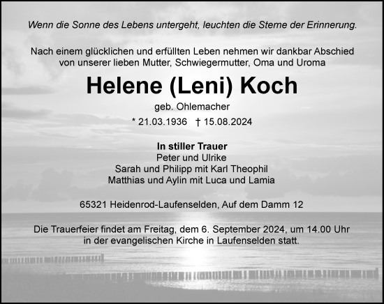 Traueranzeige von Helene Koch von Wiesbadener Kurier