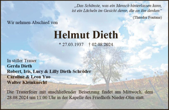 Traueranzeige von Helmut Dieth von Allgemeine Zeitung Mainz