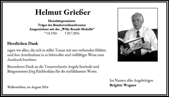 Traueranzeige von Helmut Grießer von Groß-Gerauer Echo
