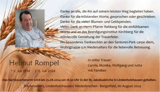 Traueranzeige von Helmut Rompel von Nassauische Neue Presse