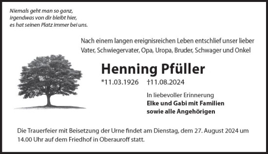 Traueranzeige von Henning Pfüller von Idsteiner Land/Untertaunus