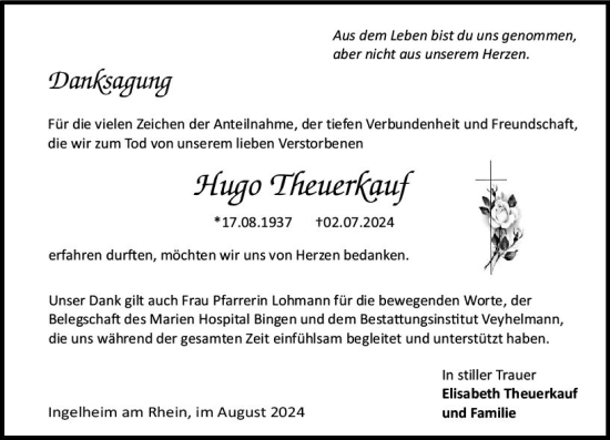 Traueranzeige von Hugo Theuerkauf von Allgemeine Zeitung Rheinhessen-Nahe