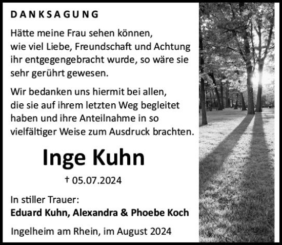 Traueranzeige von Inge Kuhn von Allgemeine Zeitung Rheinhessen-Nahe