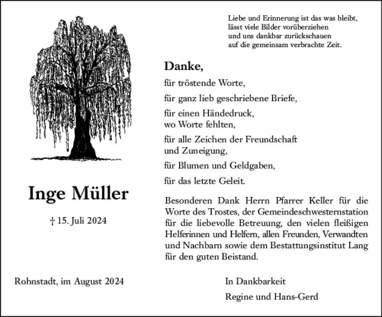 Traueranzeige von Inge Müller von Weilburger Tageblatt