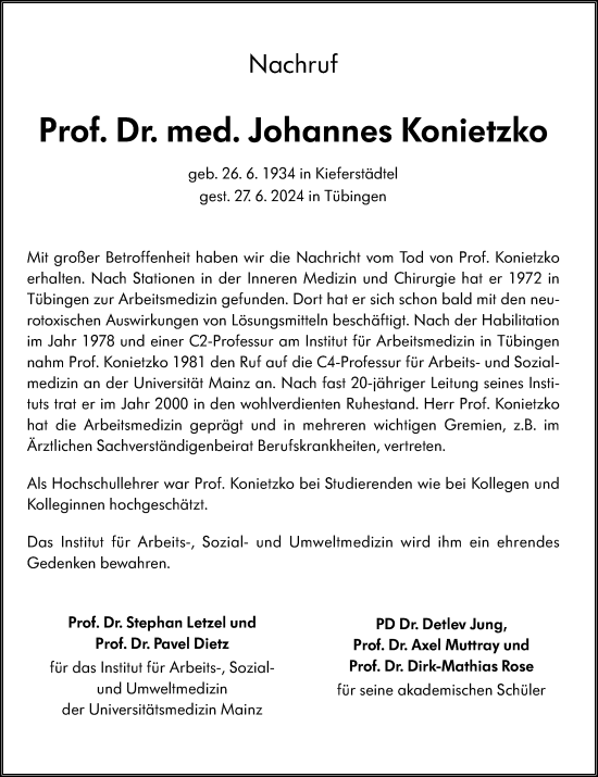Traueranzeige von Johannes Konietzko von Allgemeine Zeitung Mainz