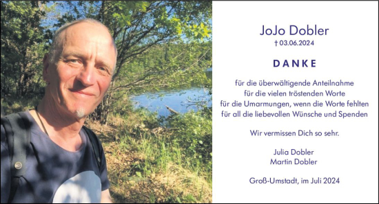 Traueranzeige von JoJo Dobler von Darmstädter Echo