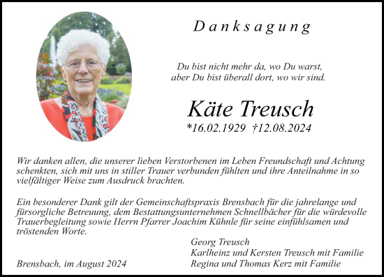 Traueranzeige von Käte Treusch von Odenwälder Echo