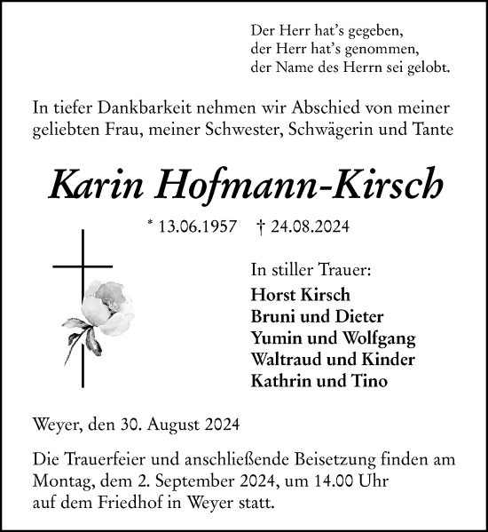 Traueranzeige von Karin Hofmann-Kirsch von Nassauische Neue Presse