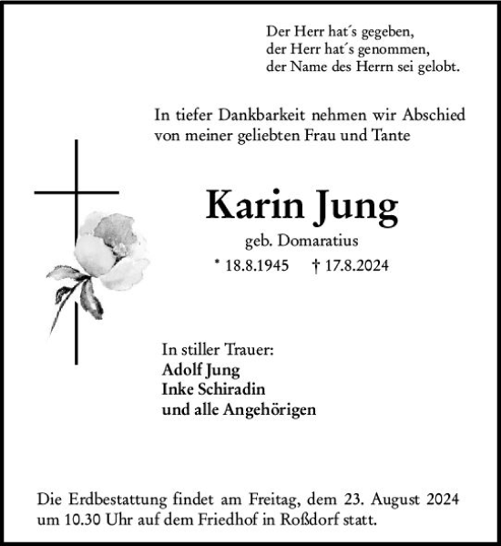 Traueranzeige von Karin Jung von Darmstädter Echo