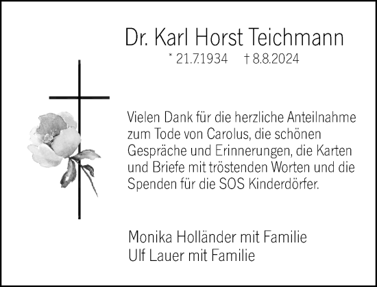 Traueranzeige von Karl Horst Teichmann von Hochheimer Zeitung