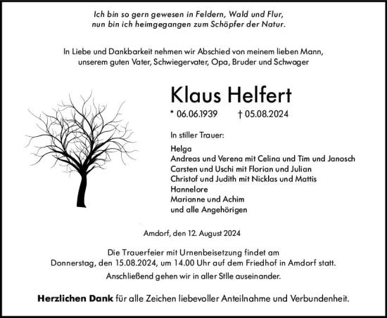 Traueranzeige von Klaus Helfert von Dill Block